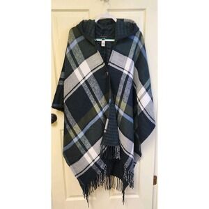 Marc New York Andrew Marc Green Plaid Poncho Shaw/Hood One Size Fits All